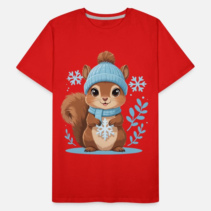 Winterliches Eichhörnchen Motiv Männer Premium Bio T-Shirt