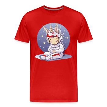 Petite licorne en manteau de méditation - T-shirt bio Premium Homme - rouge - Devant - Damien (186cm)