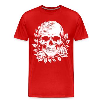 Schädel mit Blumenkranz - Männer Premium Bio T-Shirt - Rot - Vorne - Damien (186cm)