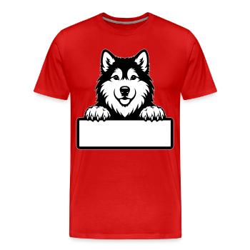Badge nominatif de chiot Alaskan Malamute noir et blanc - T-shirt bio Premium Homme - rouge - Devant - Damien (186cm)