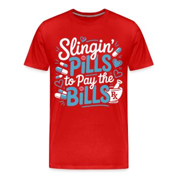 Des pilules pour payer les factures - T-shirt bio Premium Homme - rouge - Devant - Damien (186cm)