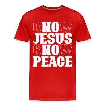 Know Jesus Know Peace Lettering - Men's Premium Organic T-Shirt - red - Front - Damien (186cm)
