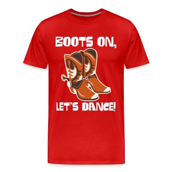 Boots On: Dancing Cowboy Boots - Men's Premium Organic T-Shirt - red - Front - Damien (186cm)