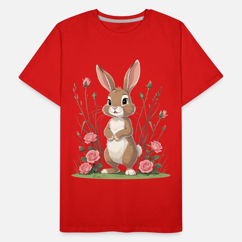 Le lapin dans le jardin de roses T-shirt bio Premium Homme