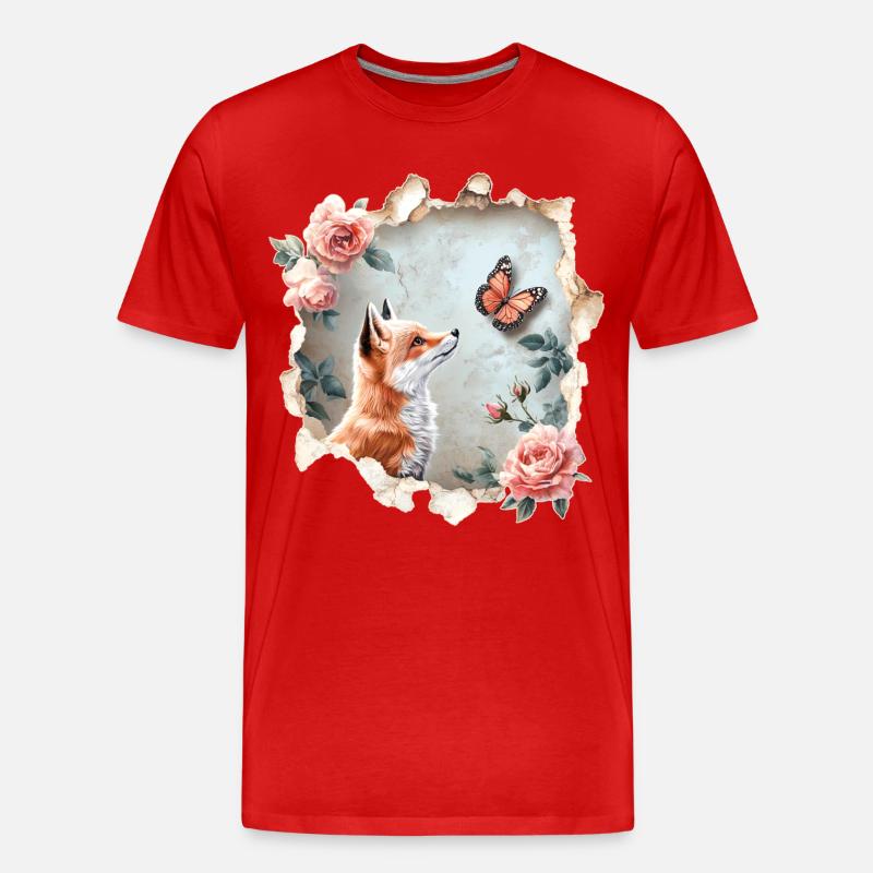 Fuchs mit Schmetterling - Männer Premium Bio T-Shirt - Rot
