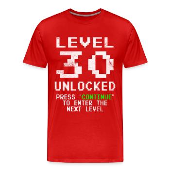 Level 30 Unlocked - Men's Premium Organic T-Shirt - red - Front - Damien (186cm)