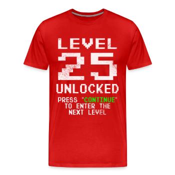 T-shirt déverrouillé niveau 25 Chemise du 25e anniversaire - T-shirt bio Premium Homme - rouge - Devant - Damien (186cm)