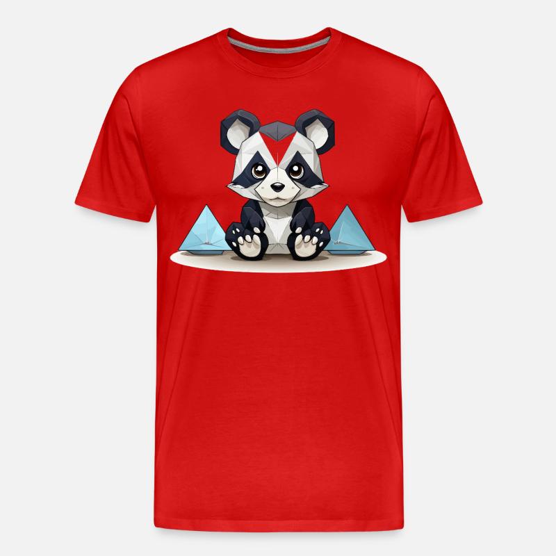 Low-Poly Panda am Eisgebirge - Männer Premium Bio T-Shirt - Rot