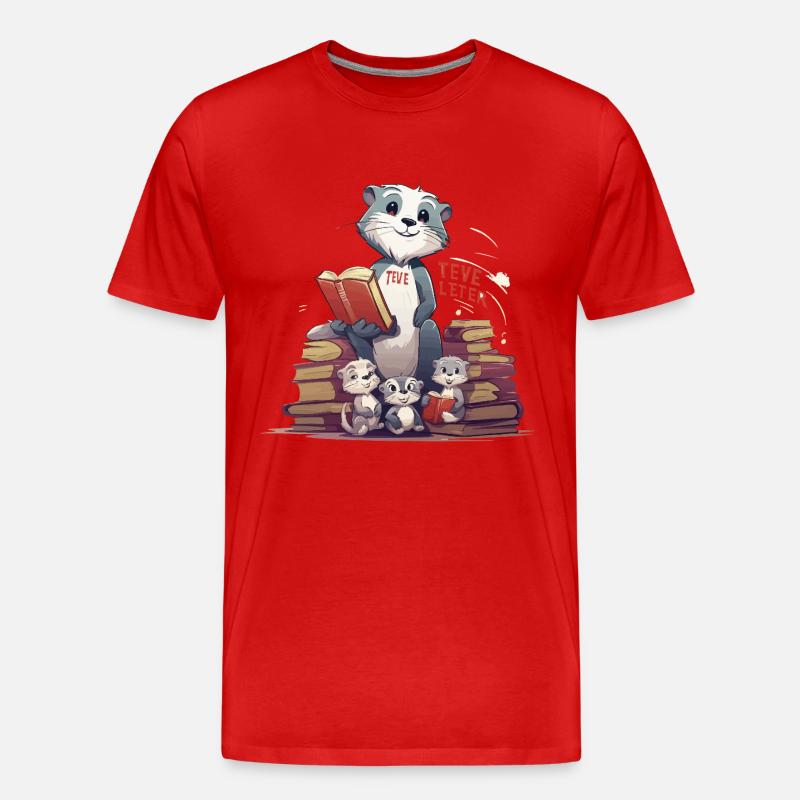 Lernbiber mit Büchern - Männer Premium Bio T-Shirt - Rot