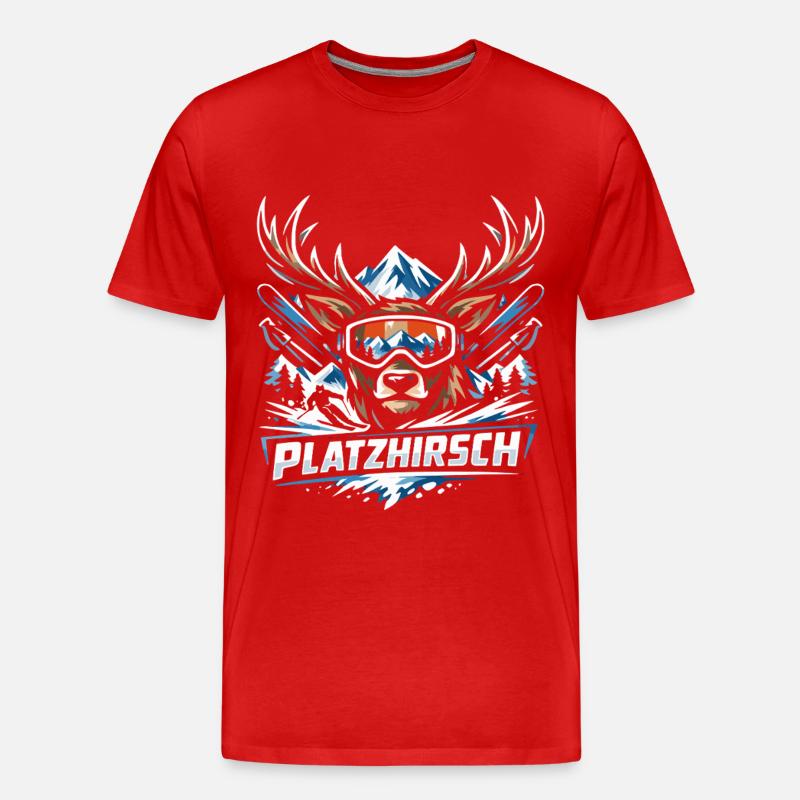 Platzhirsch Ski Hirsch - Männer Premium Bio T-Shirt - Rot