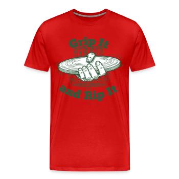 Grip It And Rip It Disc Golf Flying Disc - Men's Premium Organic T-Shirt - red - Front - Damien (186cm)