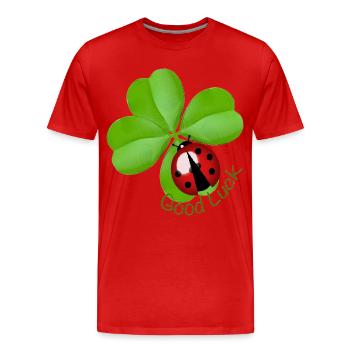 Good Luck Clover with Ladybug | Lucky Charm Art - Men's Premium Organic T-Shirt - red - Front - Damien (186cm)