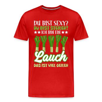 Salle de sport TU ES SEXY, TU ES PLUS RAIDE JE SUIS UN POIREAU - T-shirt bio Premium Homme - rouge - Devant - Damien (186cm)