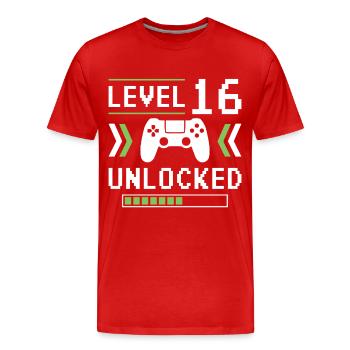 16. Geburtstag Level 16 Unlocked 16 Jahre Gamer - Männer Premium Bio T-Shirt - Rot - Vorne - Damien (186cm)