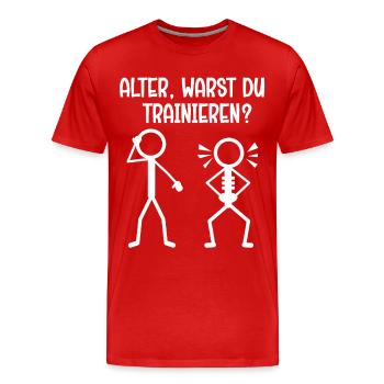 Un bonhomme allumette MEC, TU T’ENTRAÎNAIS ? Drôle - T-shirt bio Premium Homme - rouge - Devant - Damien (186cm)