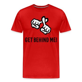 Get Behind Me! (Cross / Bible / Religion / 2C) - Men's Premium Organic T-Shirt - red - Front - Damien (186cm)