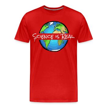 Science is Real | Weltkugel - Männer Premium Bio T-Shirt - Rot - Vorne - Damien (186cm)