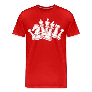 Chaos aux échecs – Dynamique sur l’échiquier - T-shirt bio Premium Homme - rouge - Devant - Damien (186cm)