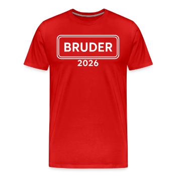 Annonce de frère ou sœur fier 2026 - T-shirt bio Premium Homme - rouge - Devant - Damien (186cm)