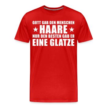 God gave people hair, humor, baldness - Men's Premium Organic T-Shirt - red - Front - Damien (186cm)