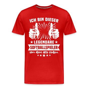 Softball Player Legend - Men's Premium Organic T-Shirt - red - Front - Damien (186cm)