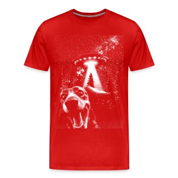 UFO und Hund Hundeshirt Funshirt - Männer Premium Bio T-Shirt - Rot - Vorne - Damien (186cm)