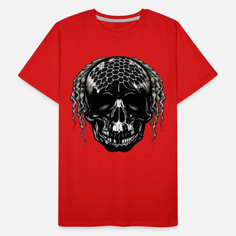 Skull with Mesh Pattern Dreadlocks Men's Premium Organic T-Shirt