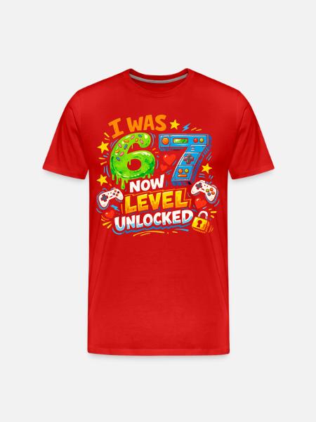 Jeg var 6 år nu, Level 7, låst op 7-års fødselsdagsgamer 67 - Herre Premium T-shirt økologisk - rød