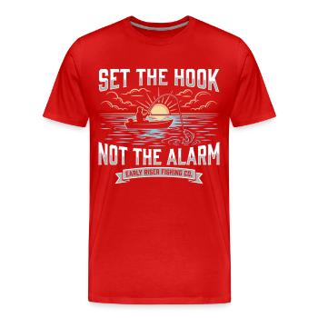 Attrape l’hameçon, pas l’alarme, pêcheur Lever du soleil - T-shirt bio Premium Homme - rouge - Devant - Damien (186cm)