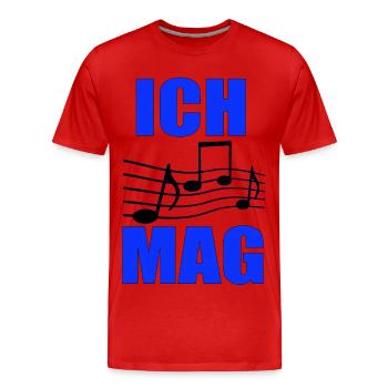 J’aime la musique : disposition des notes bleues - T-shirt bio Premium Homme - rouge - Devant - Damien (186cm)