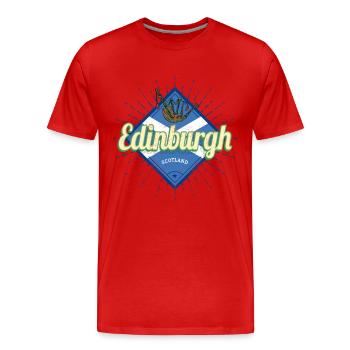 Édimbourg, capitale de l’Écosse avec cornemuses - T-shirt bio Premium Homme - rouge - Devant - Damien (186cm)