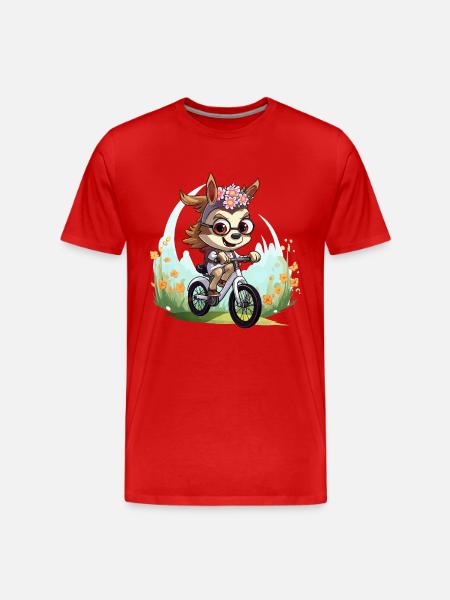 Floral wreath deer on bicycle - Men's Premium Organic T-Shirt - red