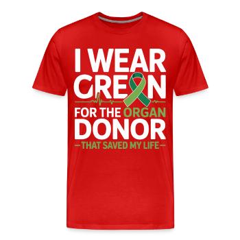 Green organ donation lifesaver - Men's Premium Organic T-Shirt - red - Front - Damien (186cm)