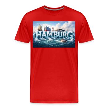 Hamburg Wellen am Hafen - Männer Premium Bio T-Shirt - Rot - Vorne - Damien (186cm)