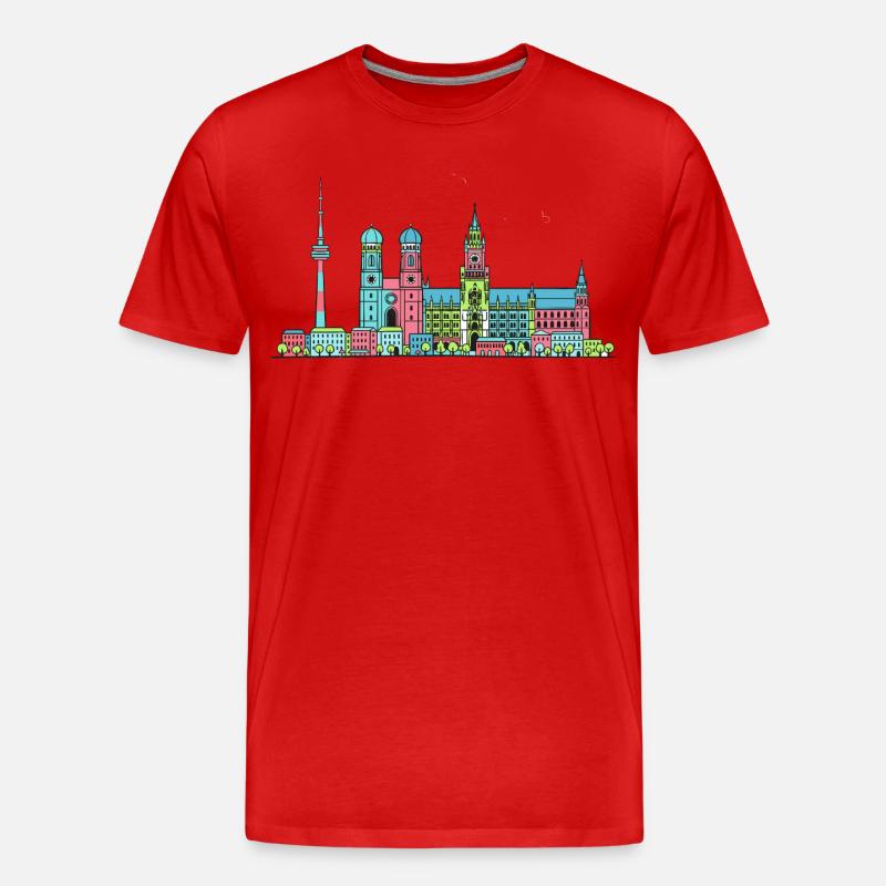 Münchner Stadtskyline Marienplatz Moderne Linienkunst - Männer Premium Bio T-Shirt - Rot