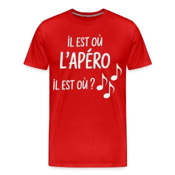 Wo ist der humorvolle Aperitif mit Freunden - Männer Premium Bio T-Shirt - Rot - Vorne - Damien (186cm)