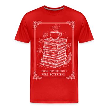 Book Boyfriend Bücherstapel - Männer Premium Bio T-Shirt - Rot - Vorne - Damien (186cm)