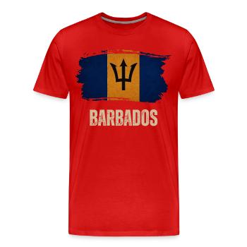 Drapeau grunge de la Barbade, j’adore la Barbade - T-shirt bio Premium Homme - rouge - Devant - Damien (186cm)