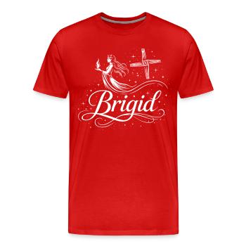 Imbolc Brigid & Flame - Symbol & Cross - Men's Premium Organic T-Shirt - red - Front - Damien (186cm)