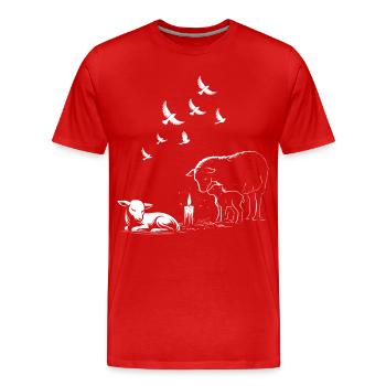 Imbolc Lämmer mit Kerze und fliegenden Tauben - Männer Premium Bio T-Shirt - Rot - Vorne - Damien (186cm)