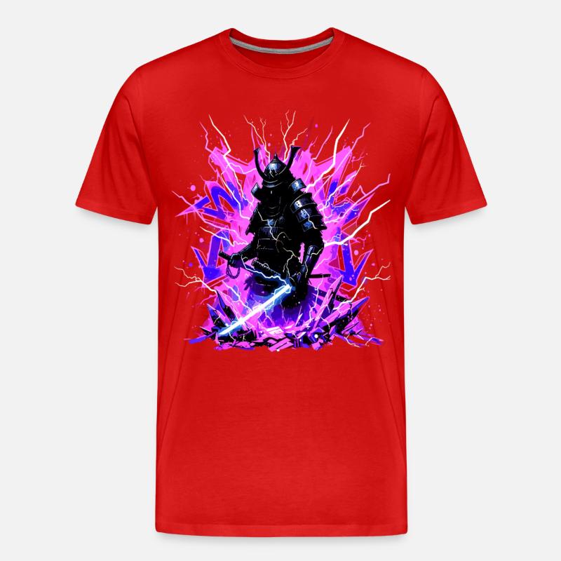 Cyber Samurai – Synthwave Katana Geist - Männer Premium Bio T-Shirt - Rot