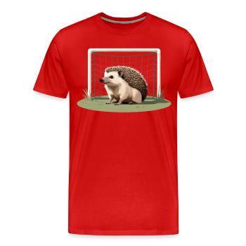 Hérisson devant le but sur un terrain de football - T-shirt bio Premium Homme - rouge - Devant - Damien (186cm)