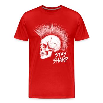 Stay Sharp Punk Skull – Irokese Totenkopf Design - Männer Premium Bio T-Shirt - Rot - Vorne - Damien (186cm)