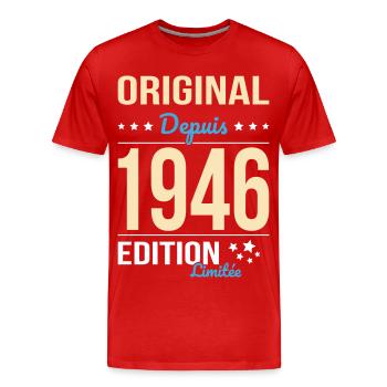 Original seit 1946 – 80-jähriges Jubiläum - Männer Premium Bio T-Shirt - Rot - Vorne - Damien (186cm)