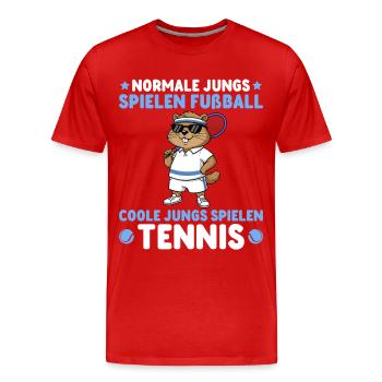 Tennisspieler Murmeltier Coole Jungs spielen Tenni - Männer Premium Bio T-Shirt - Rot - Vorne - Damien (186cm)