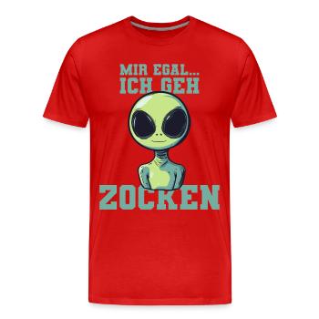 alien - ich geh zocken - Männer Premium Bio T-Shirt - Rot - Vorne - Damien (186cm)