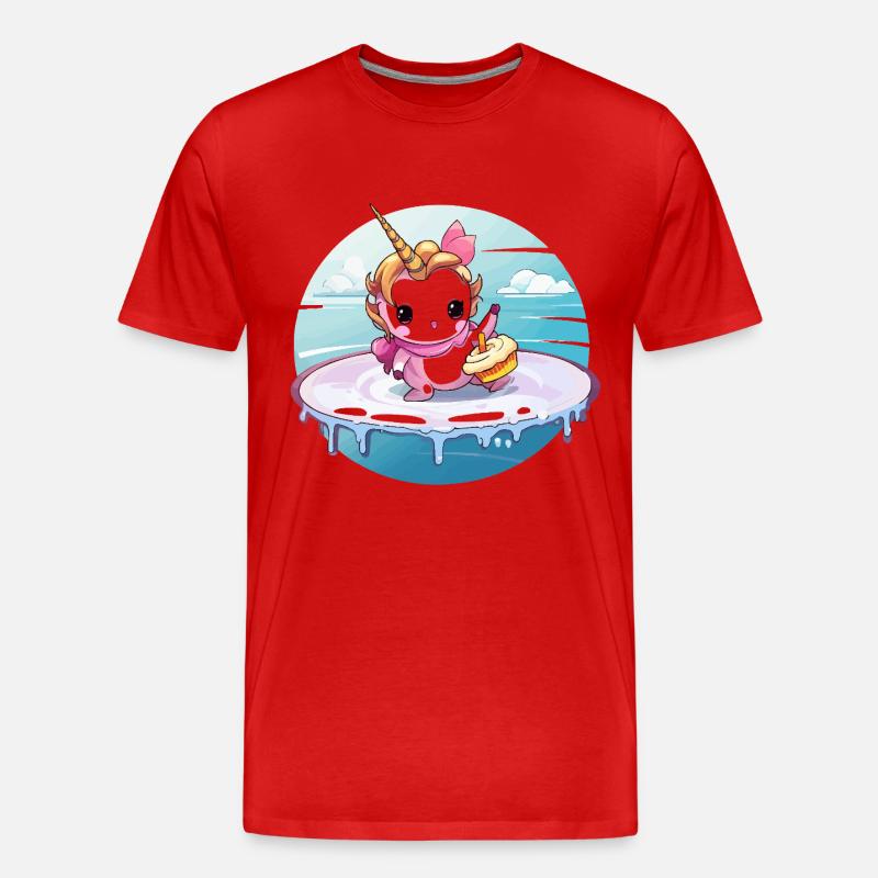 Einhorn am Surfbrett mit Cupcake - Männer Premium Bio T-Shirt - Rot