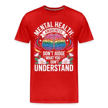 Mental Health Rainbow Brain - T-shirt bio Premium Homme - rouge - Devant - Damien (186cm)