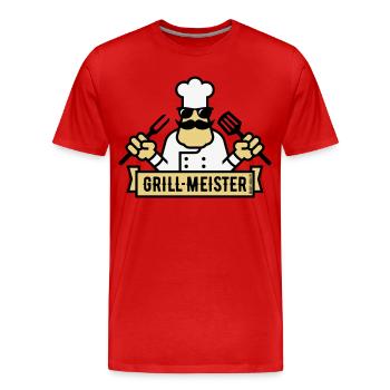 Grillmeister (Grilling / Barbecue / BBQ / 3C) - Men's Premium Organic T-Shirt - red - Front - Damien (186cm)