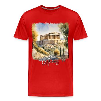 Aquarelle d’Athènes, Athènes Grèce - T-shirt bio Premium Homme - rouge - Devant - Damien (186cm)